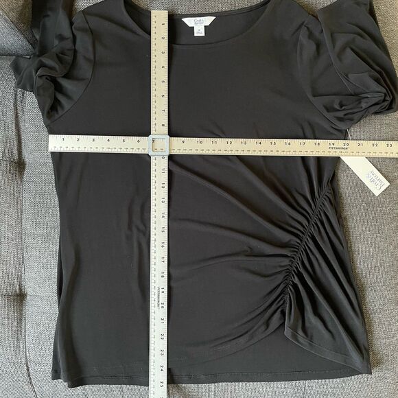 NEW Croft & Barrow Side Ruched‎  3/4 Sleeve Draped Black Shirt NWT Womens Medium - Picture 8 of 12